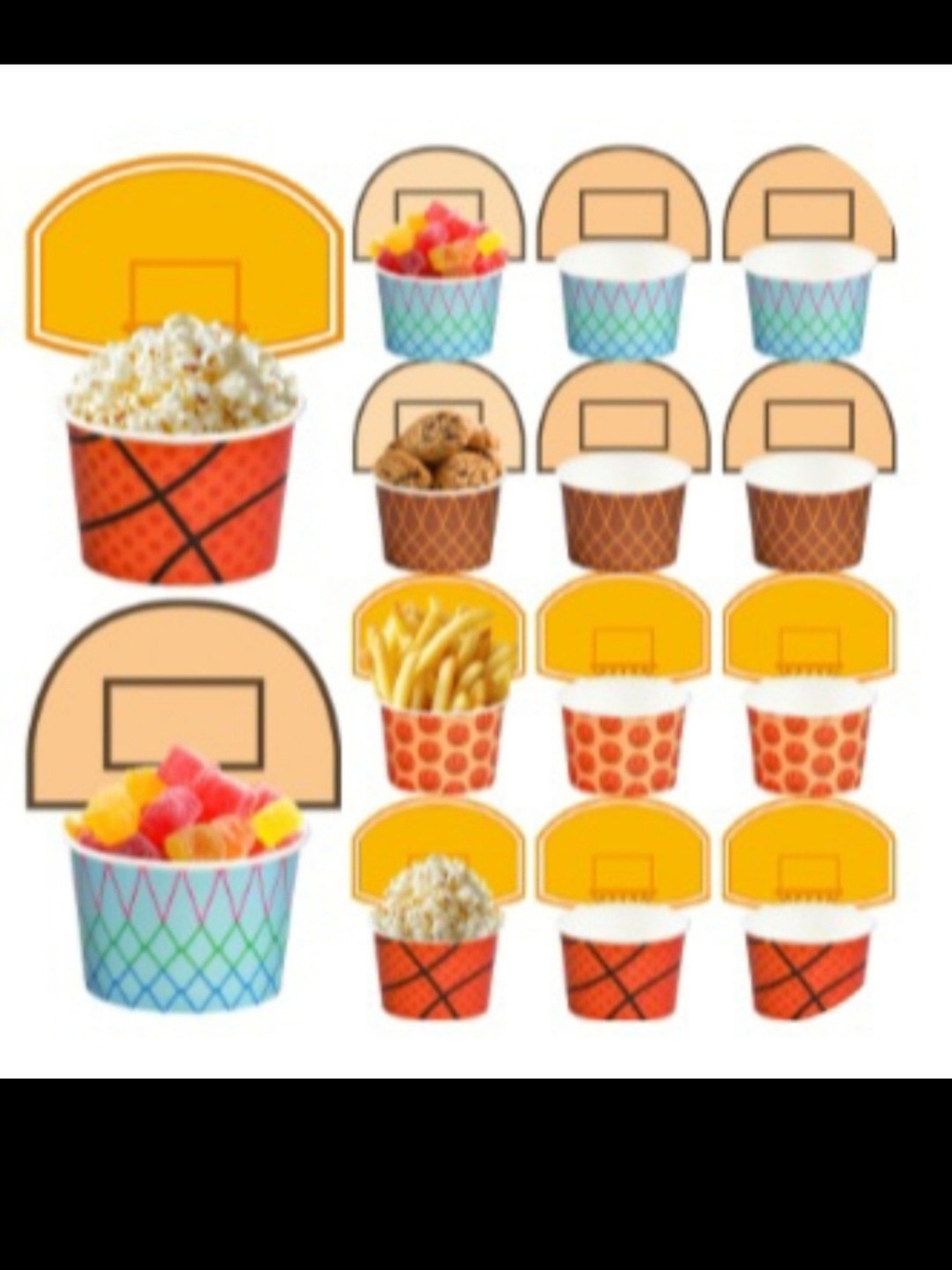 Basketball-Themed Party Snack Cups - Orange & Multicolor 48 Pack